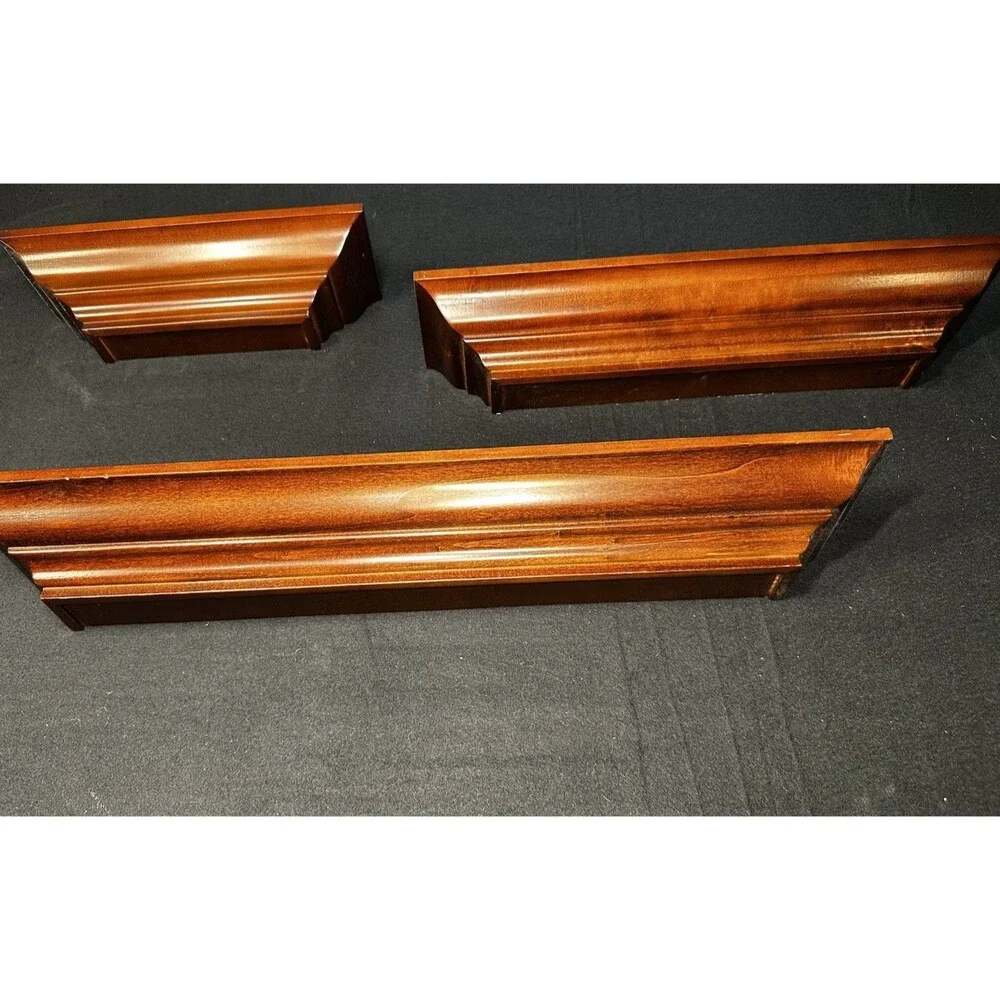 Vintage Floating Beveled Wood Shelf Crown Moulding-Set Of 3